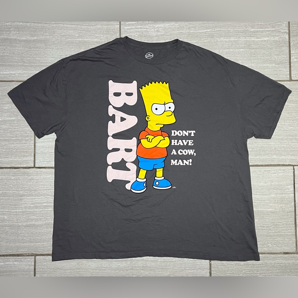 The Simpson Mens Bart Simpson “Don't Have A Cow Man!” Shirt 3XL Gray